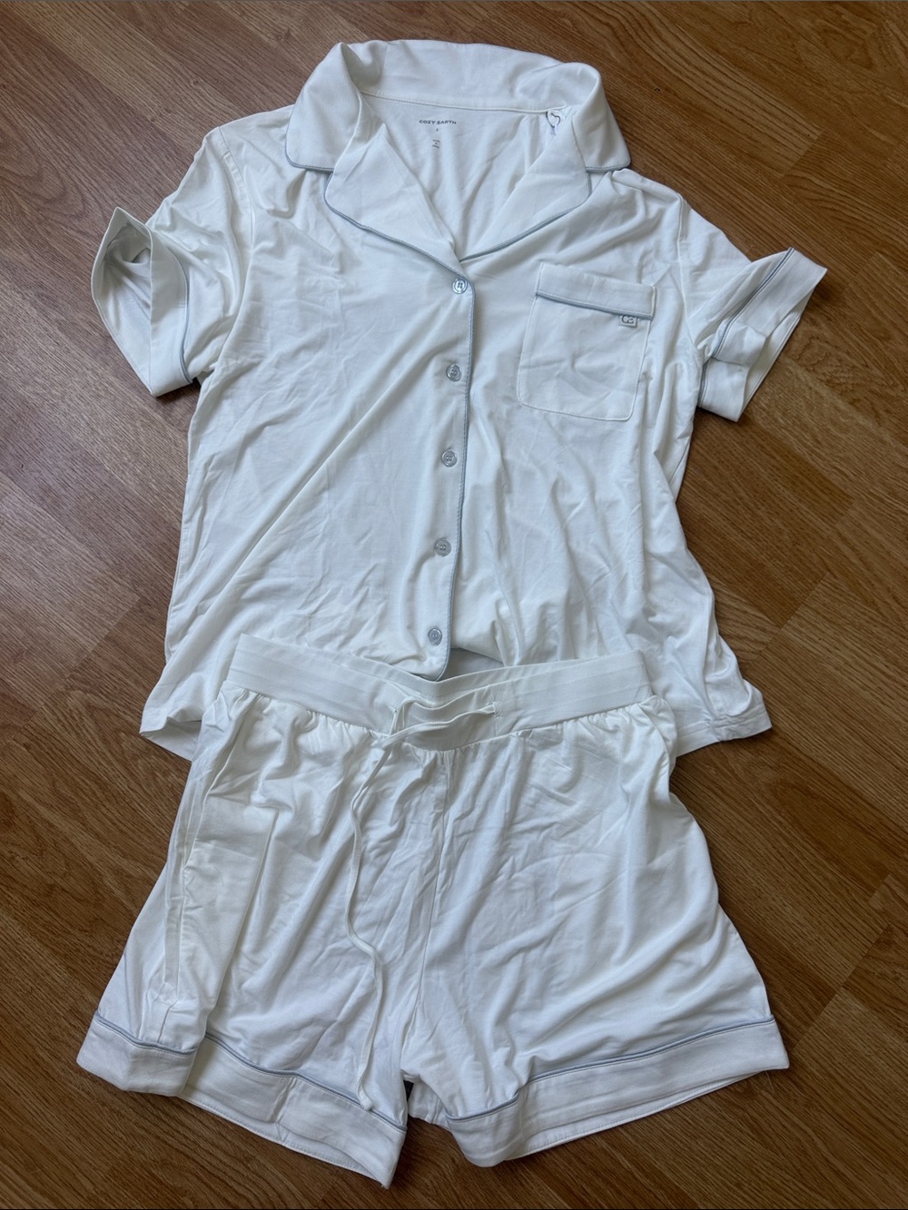 Women's White Short-Sleeve Button Pajama Set - Soft Lounge Shorts & Top